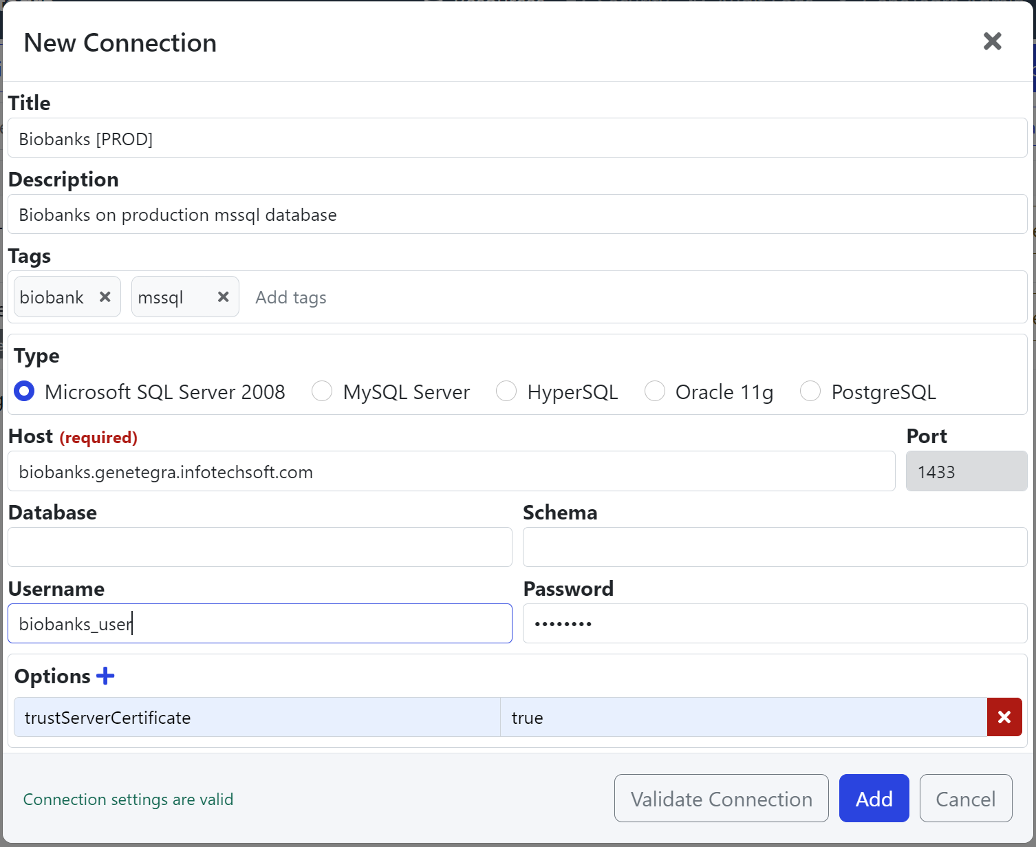Valid Database Connection